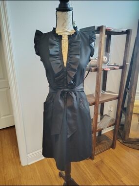 Ted Baker London Black Ruffle-Front Tie-Waist Mini Dress